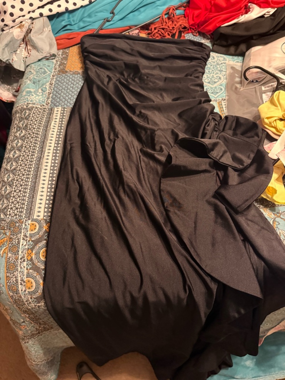 Emerald Sundae Black Strapless  dress with Side Bow Detail